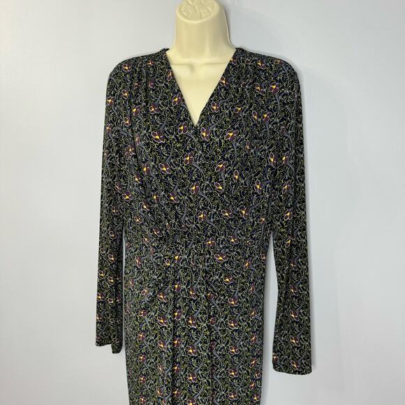 Brooks Brothers Violette-Print Navy Surplice Jersey Faux Wrap Jersey Dress M - Picture 7 of 12